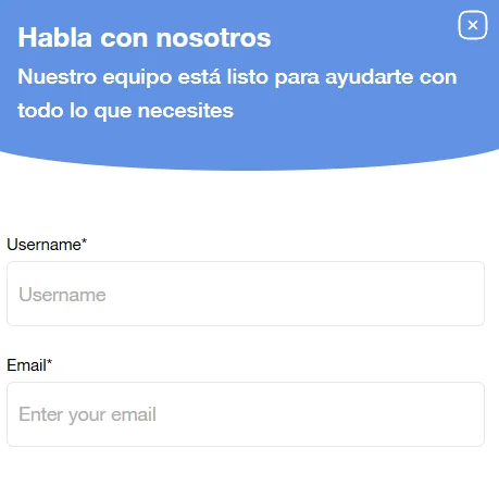 Mystake Casino con formulario de chat para contactar con el equipo de soporte